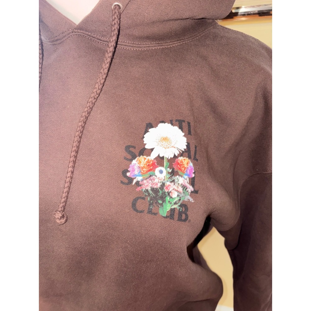 Anti Social Social Club Brown Floral Logo Hoodie Mens Streetwear Sweatshirt - Picture 3 of 3